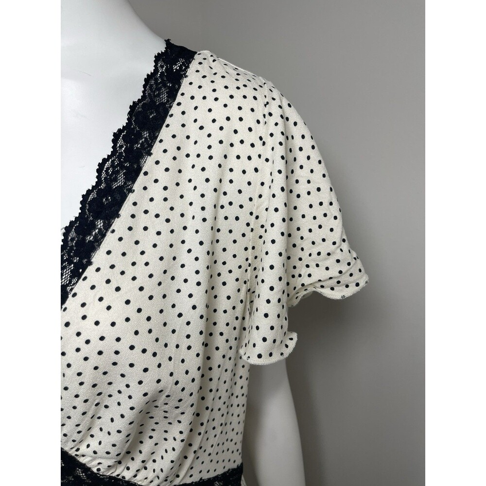 Old Navy Polka Dots Babydoll Mini Dress Lace Trim L Romantic Y2K Dainty Cottage - Picture 5 of 12
